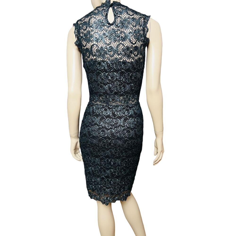 Nightcap Dixie Black and Metallic Silver Lace Sleeveless Knee High Dress Size 4 - Picture 7 of 12